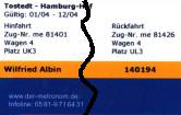 StammplatzCard der Metronom Eisenbahngesellschaft mbH