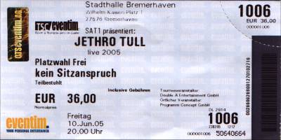 Meine Eintrittskarte zum Jethro Tull-Konzert