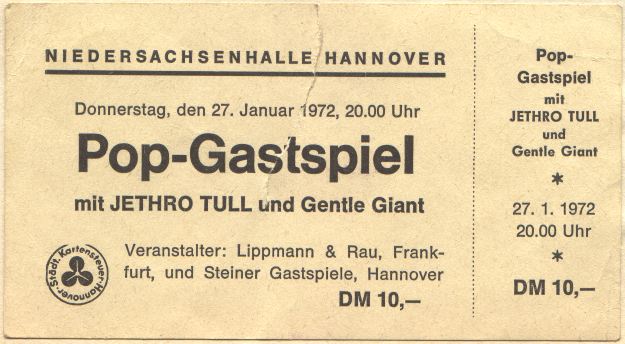 Jethro Tull 1972 Hannover - Veranstalter: Lippmann & Rau