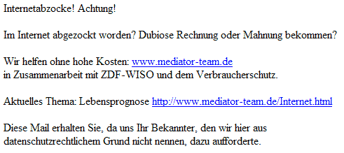 Internetabzocke! Achtung!