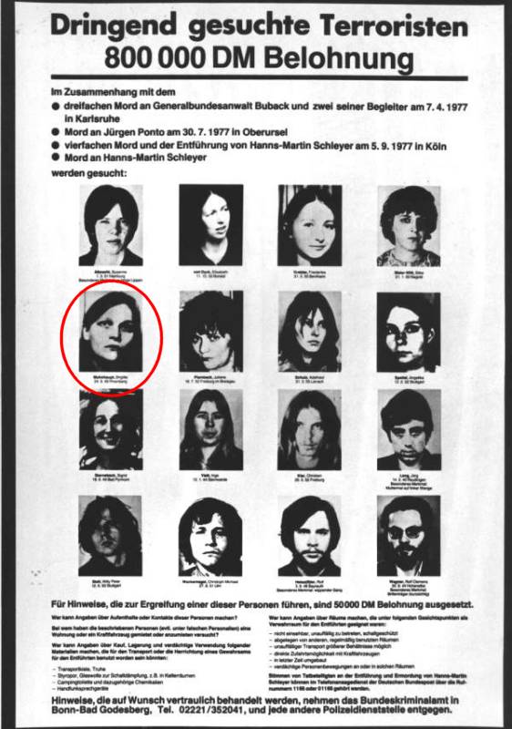 Steckbrief 1977 - u.a. Brigitte Mohnhaupt